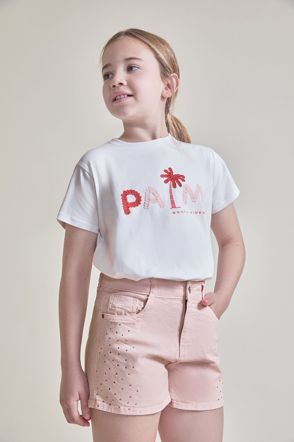 Camiseta blanca de algodón “Palm Beach Vibes” para niña Street Mockey 2-16 años