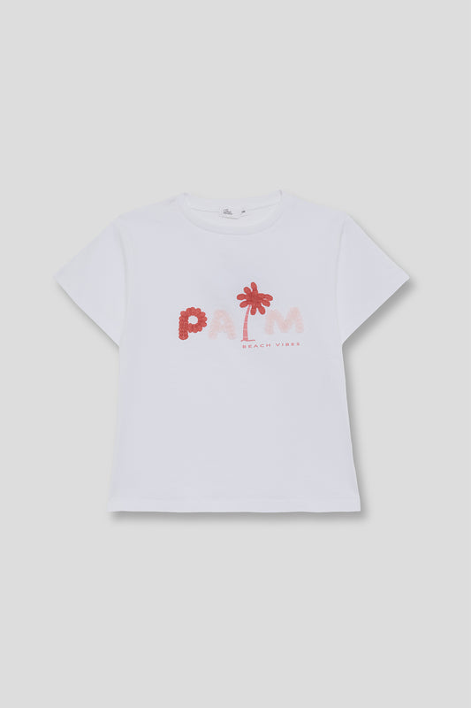 Camiseta blanca de algodón “Palm Beach Vibes” para niña Street Mockey 2-16 años