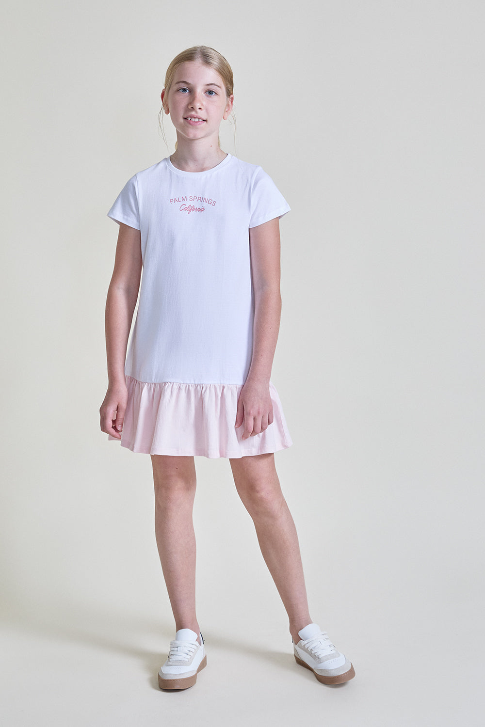Vestido de algodón blanco y rosa para niña Street Mockey 2-16 años
