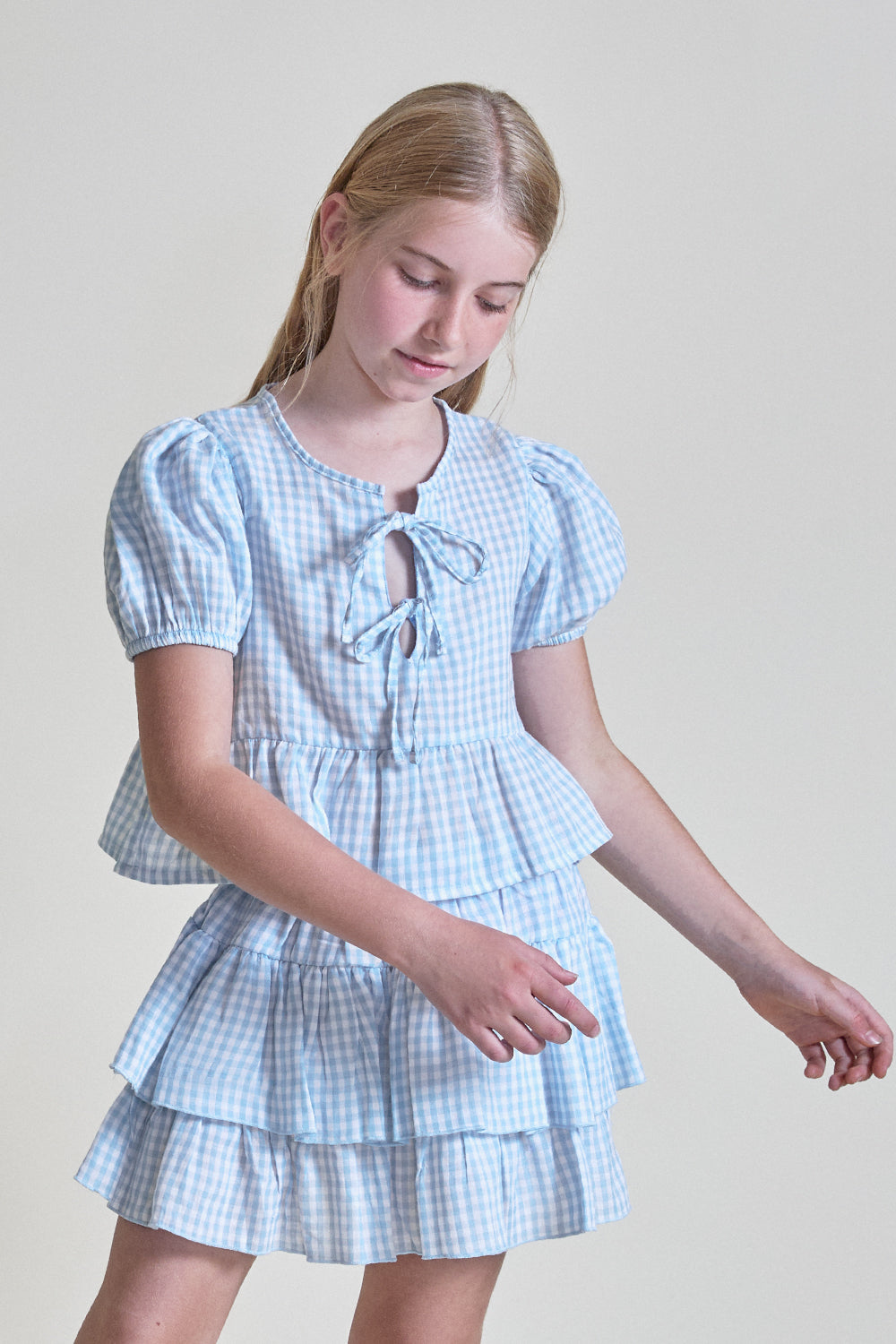 Top de algodón para niña Street Mockey de cuadros vichy celeste 2-16 años