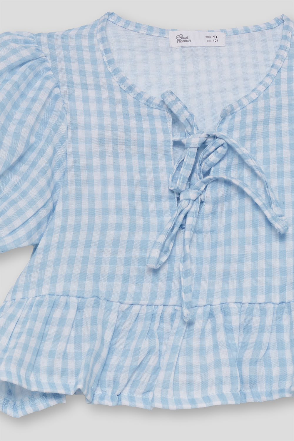 Top de algodón para niña Street Mockey de cuadros vichy celeste 2-16 años