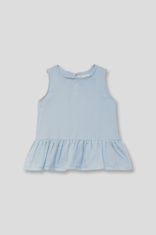 Blusa de algodón para niña Street Mockey azul claro con volante 2-16 años