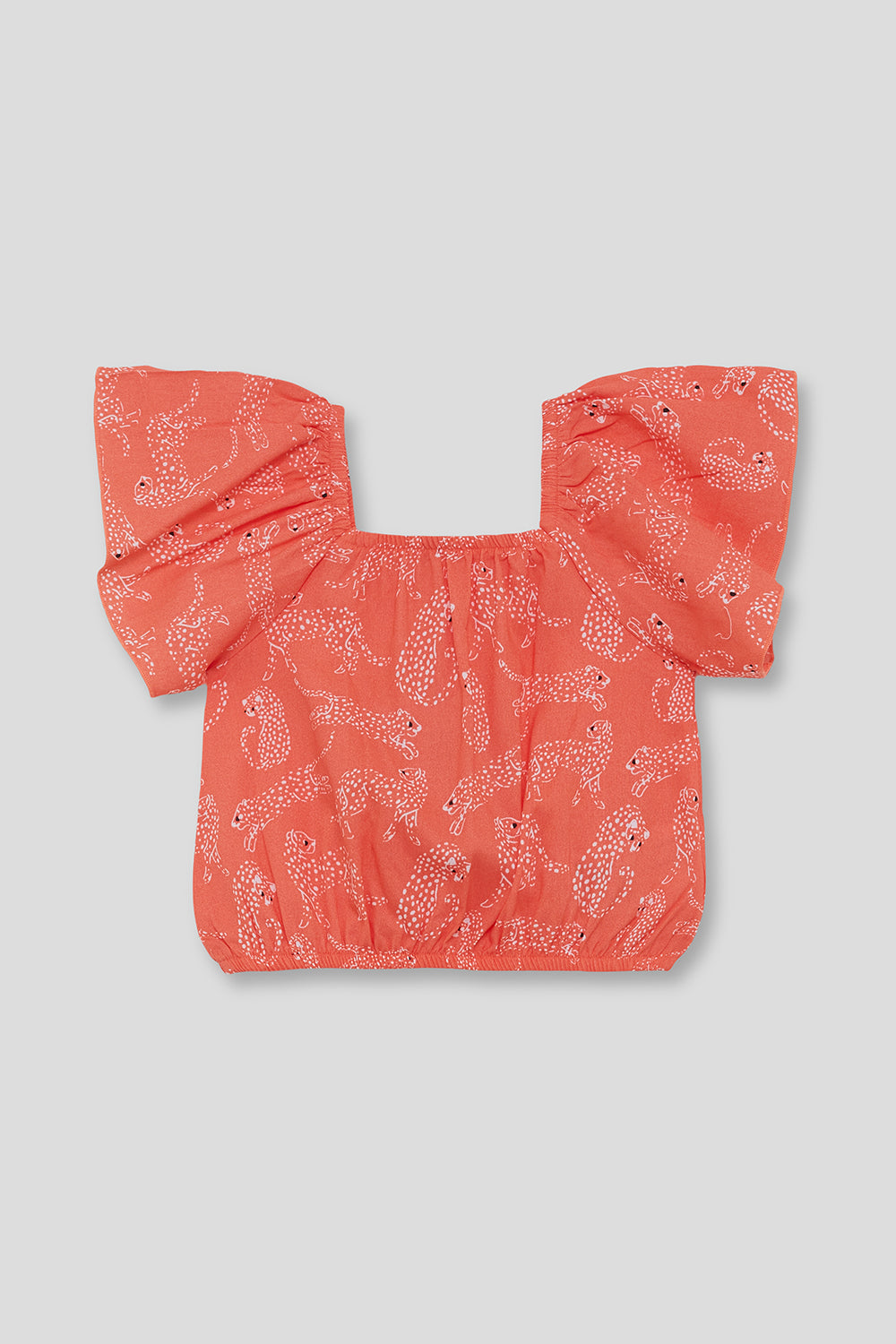 Top de niña Street Monkey coral estampado con mangas fruncidas 2-16 años