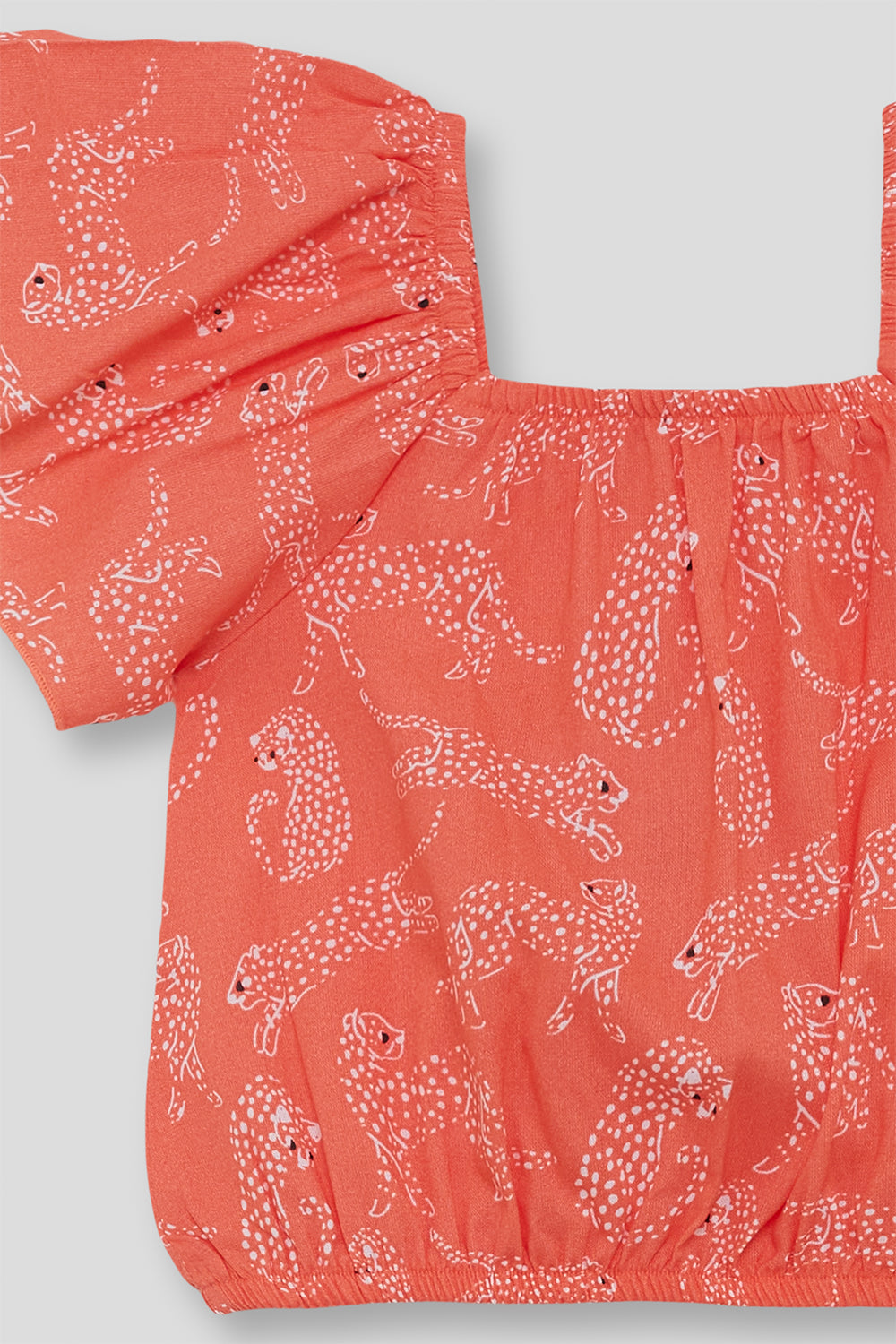 Top de niña Street Monkey coral estampado con mangas fruncidas 2-16 años