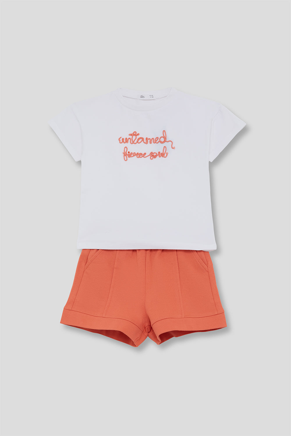 Conjunto de niña Street Monkey camiseta blanca y short coral | Algodón 2-16 años