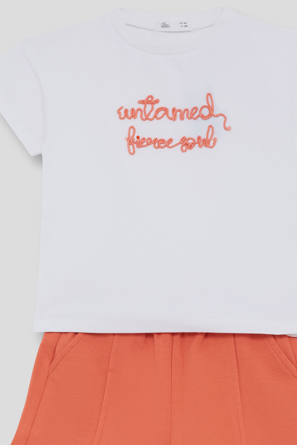 Conjunto de niña Street Monkey camiseta blanca y short coral | Algodón 2-16 años