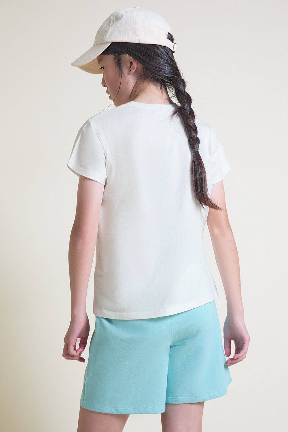 Conjunto de niña Street Mockey camiseta blanca y short turquesa | Algodón 2-16 años