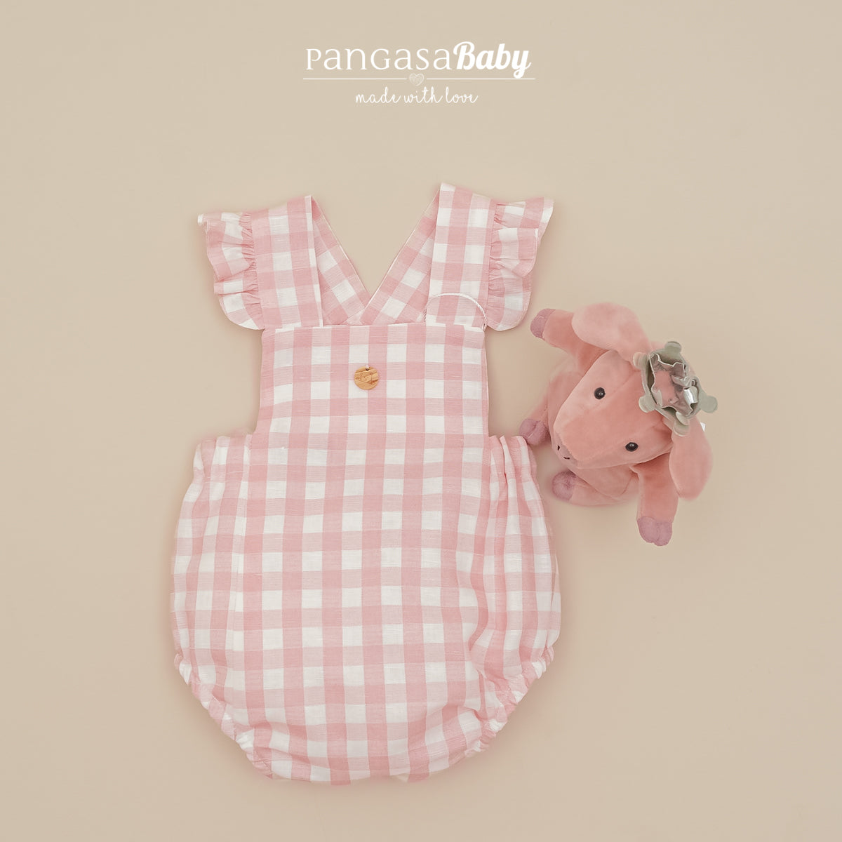 Peto bebé cuadros con volante rosa empolvado Pangasa Baby | 3 a 24 meses