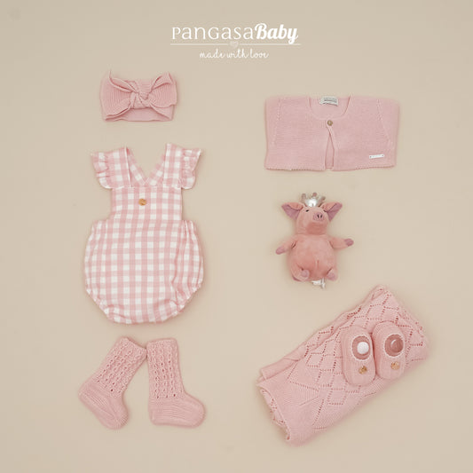 Peto bebé cuadros con volante rosa empolvado Pangasa Baby | 3 a 24 meses