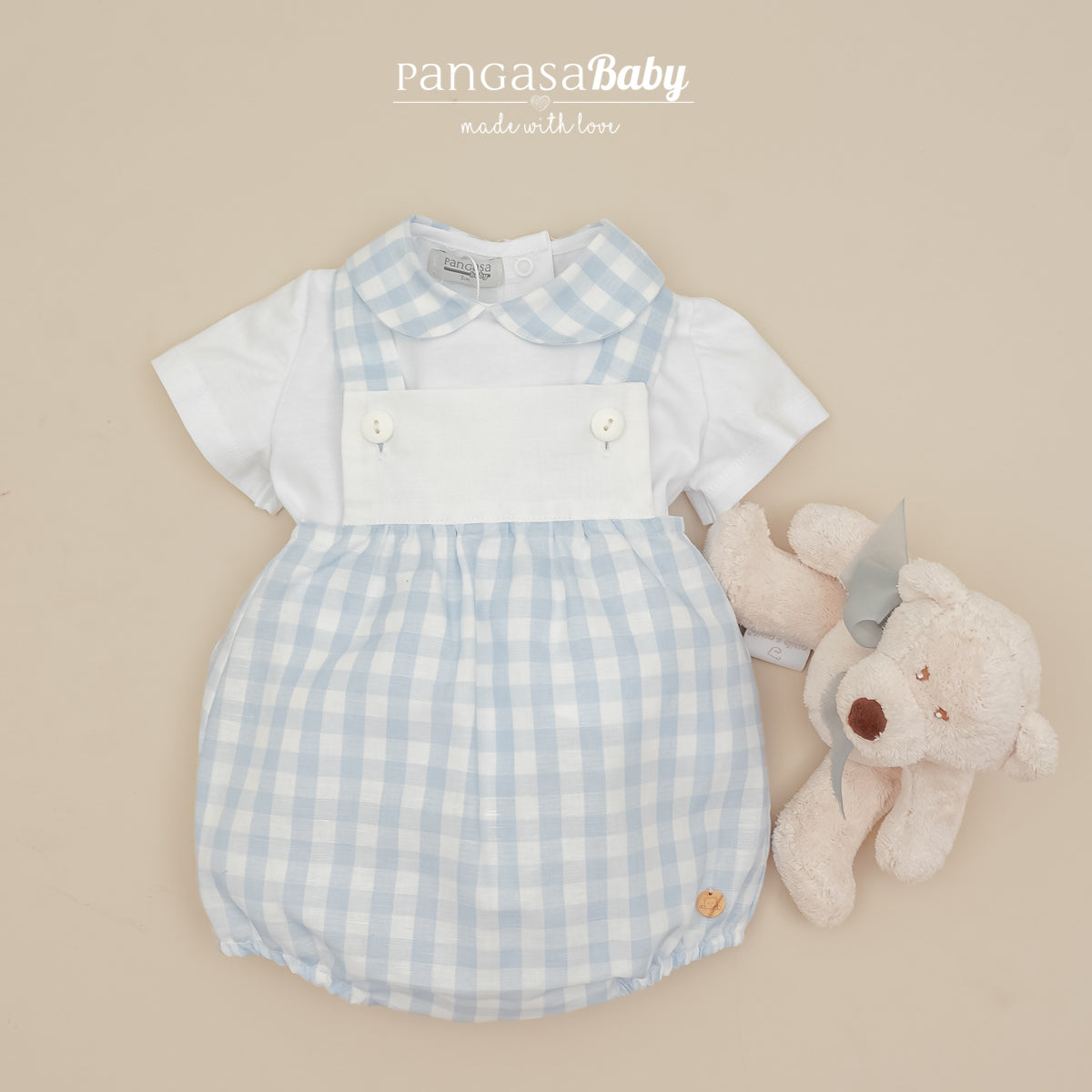 Conjunto bebé peto de cuadros con camiseta Pangasa Baby | 3 a 24 meses