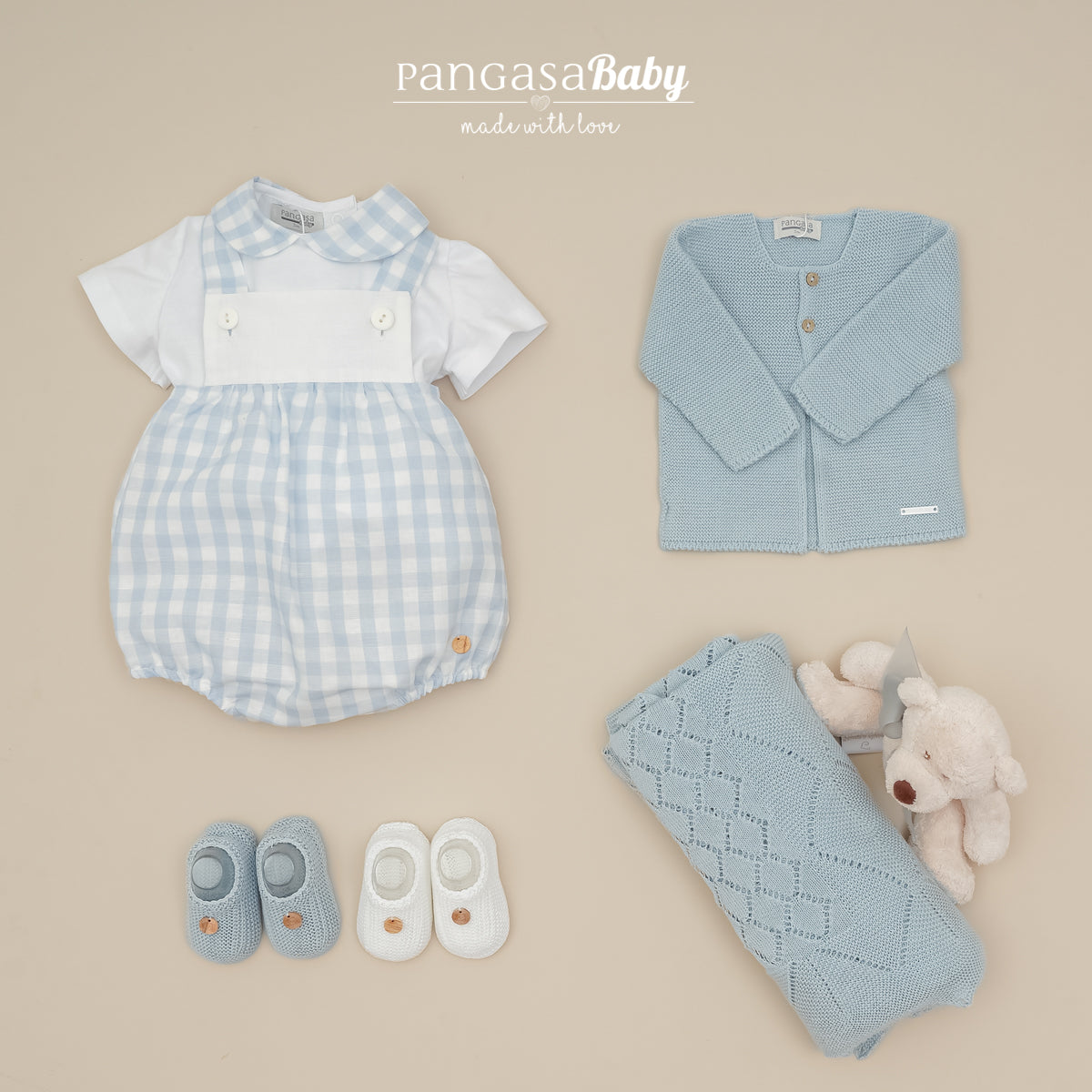 Conjunto bebé peto de cuadros con camiseta Pangasa Baby | 3 a 24 meses