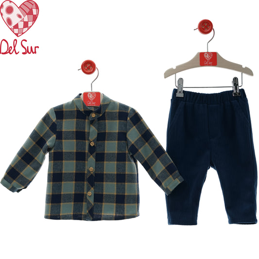 Conjunto niño camisa cuadros y pantalón marino – Familia Ganchillo Del Sur (6-48 meses)