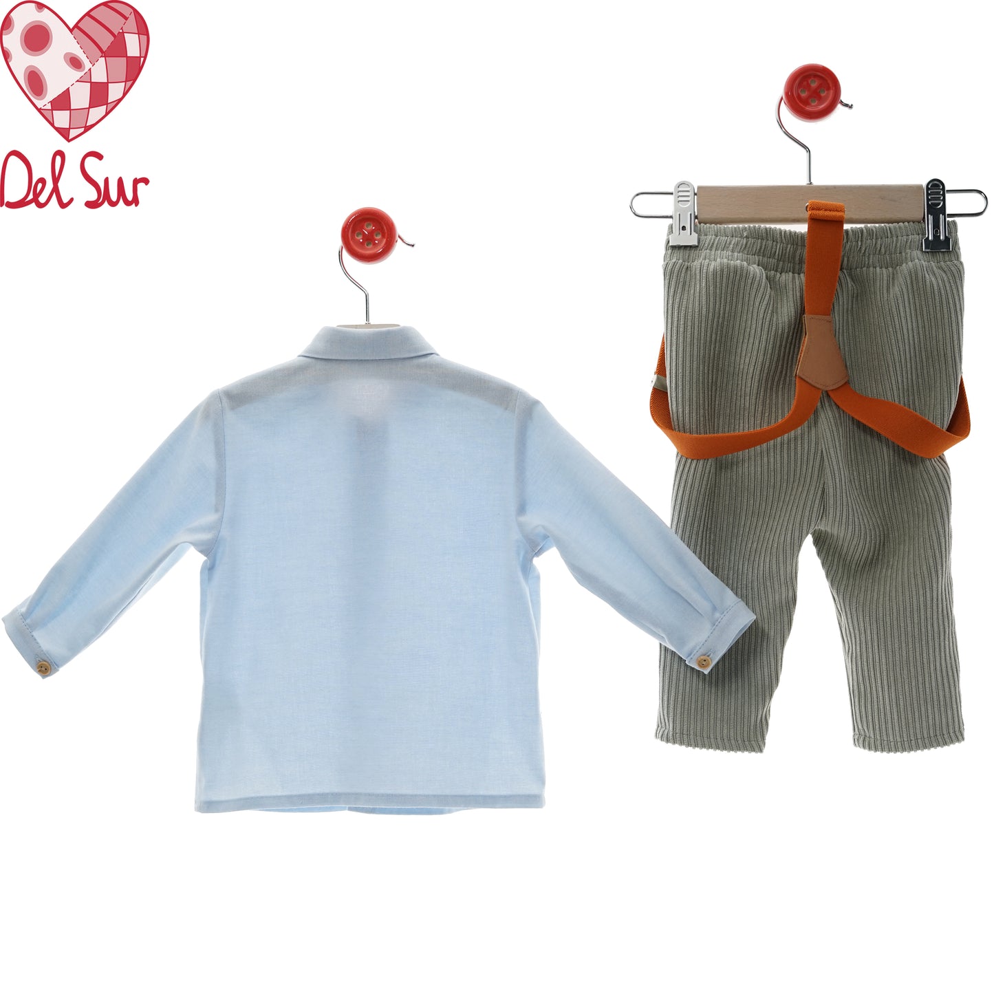 Conjunto bebé niño con tirantes | Camisa + pantalón largo | Del Sur 6-48 meses 👔✨
