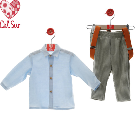 Conjunto bebé niño con tirantes | Camisa + pantalón largo | Del Sur 6-48 meses 👔✨