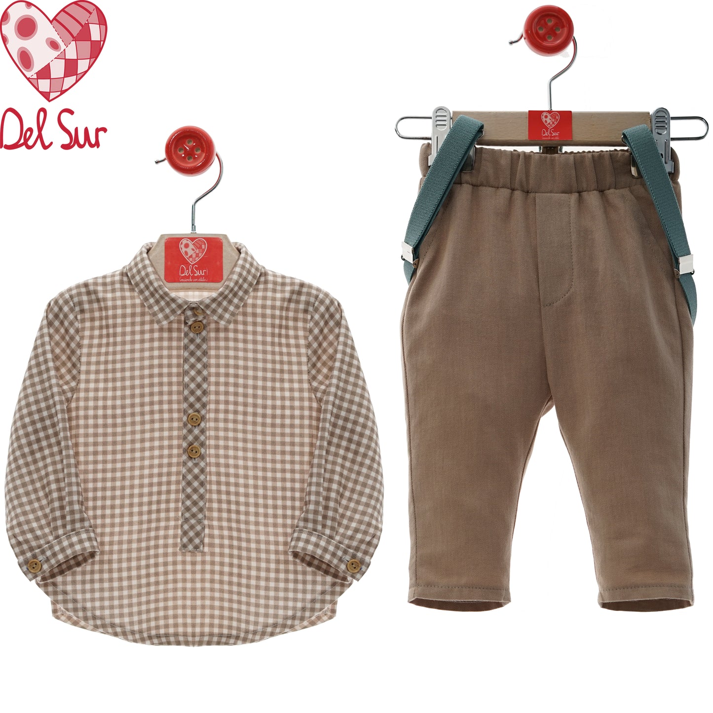 Conjunto bebé niño con tirantes | Camisa + pantalón largo | 6-48 meses 👔