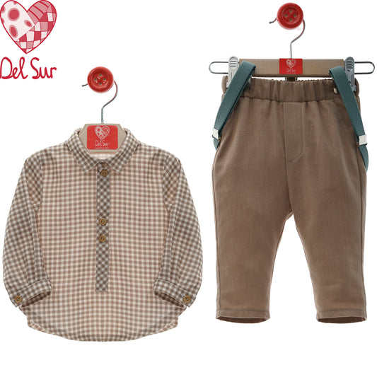 Conjunto bebé niño con tirantes | Camisa + pantalón largo | 6-48 meses 👔