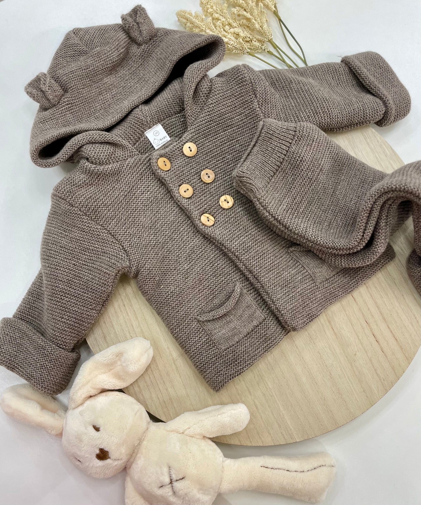 Conjunto Chaqueta y Polaina de Lana para Bebé – Marrón con Capucha y Orejitas (3-12 meses) 🤎🐻