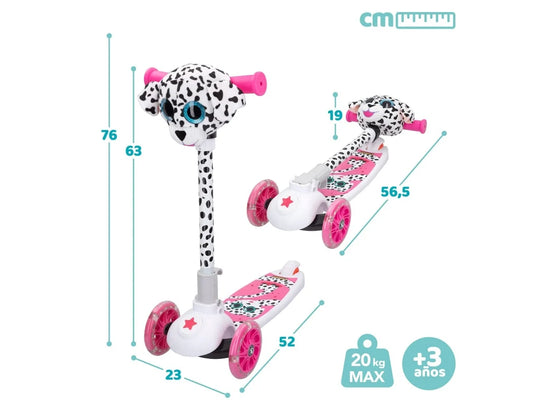 Patinete 3 Ruedas Dálmata Plegable con Luces y Peluche - K3YRIDERS