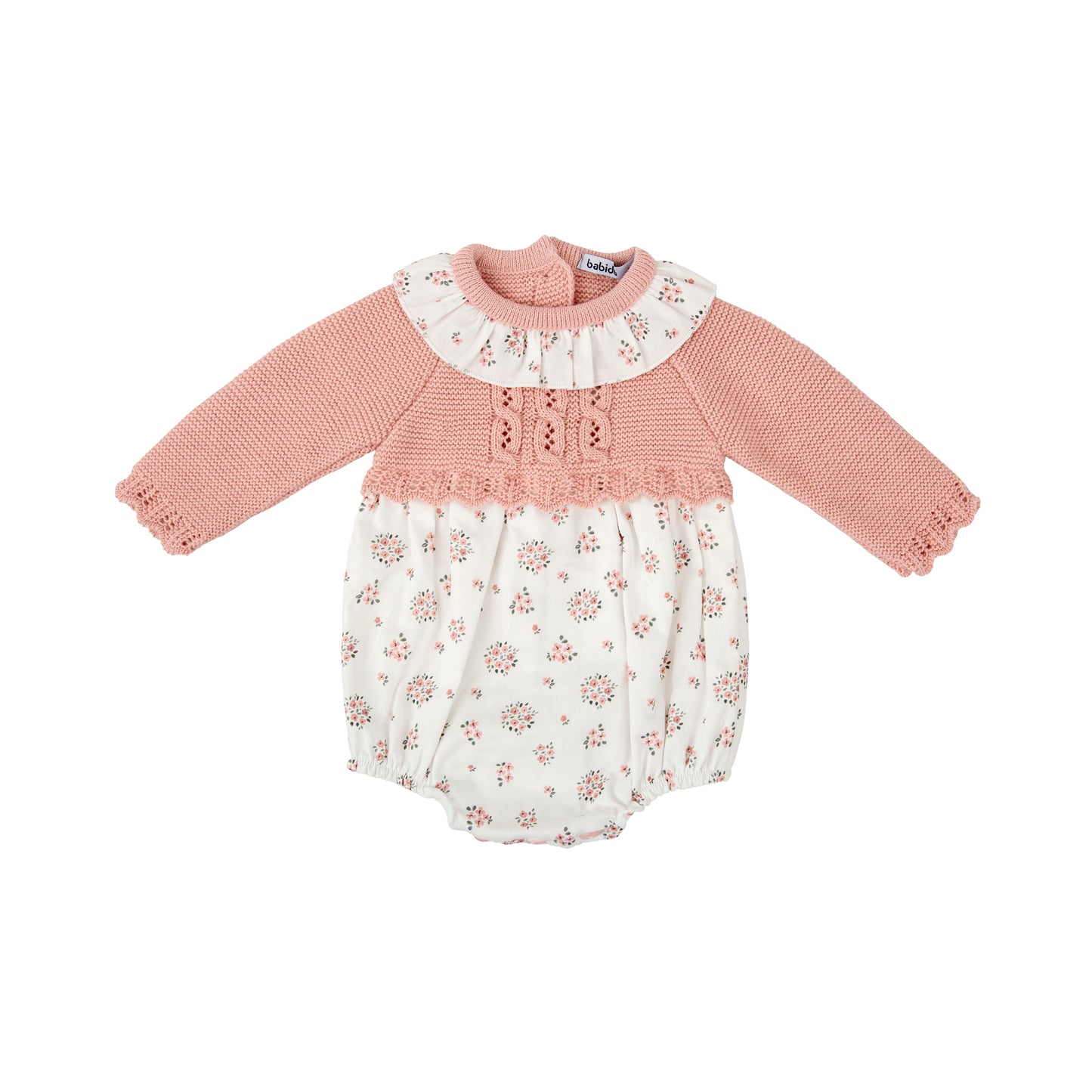 Pelele bebé niña Babidú Aurora – Cuello volante + capota | Tonos rosas 1-24 meses