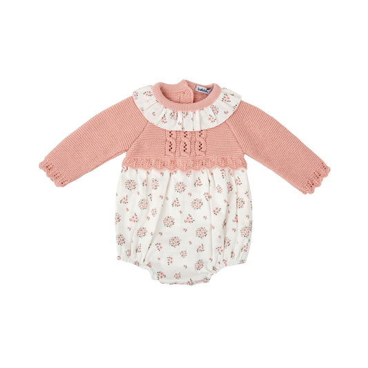 Pelele bebé niña Babidú Aurora – Cuello volante + capota | Tonos rosas 1-24 meses