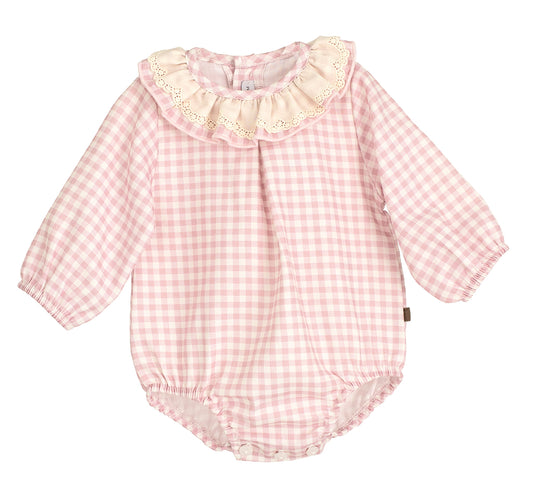 Pelele Bombacho Berg Vichy Rosa Calamaro | Bebé 1-24 Meses 100% Algodón