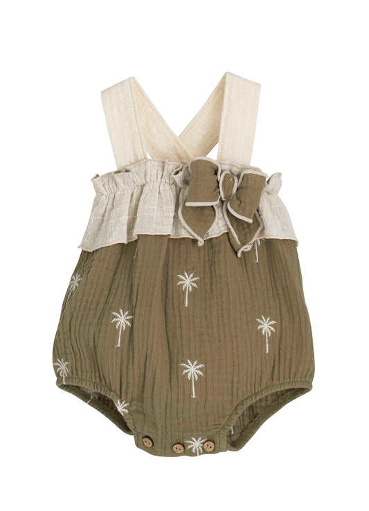 Peto bebé Mathura verde oliva bordado palmeras 1-36 meses