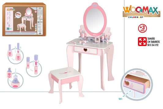 Tocador de Madera Infantil con Silla 50x34x92 cm (3A+) - Woomax
