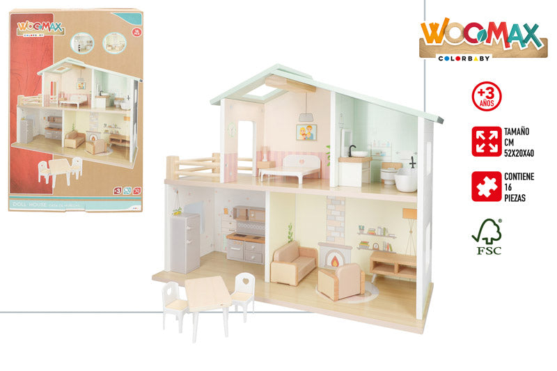 Casa de Muñecas de Madera con Muebles 52x20x40 cm (3A+)- Woomax
