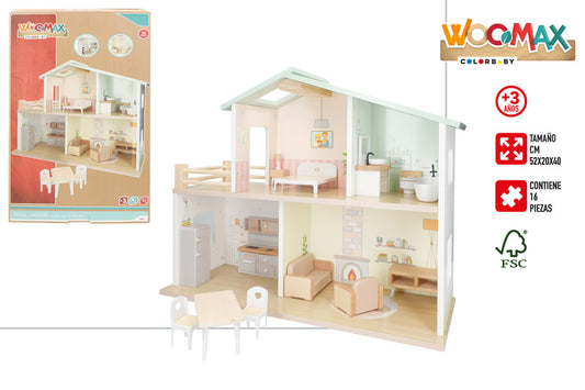 Casa de Muñecas de Madera con Muebles 52x20x40 cm (3A+)- Woomax