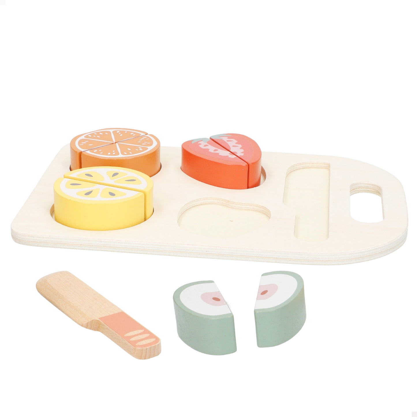 Tabla de Frutas y Verduras de Madera 3/S + Cuchillo (24M+)- Woomax –