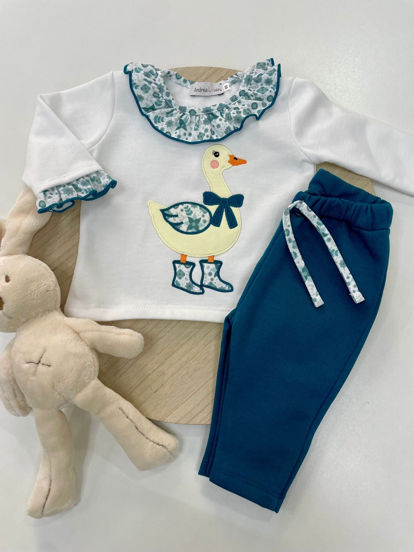 Chándal bebé niña patito 🐥 sudadera crudo con cuello volante | 6-48M
