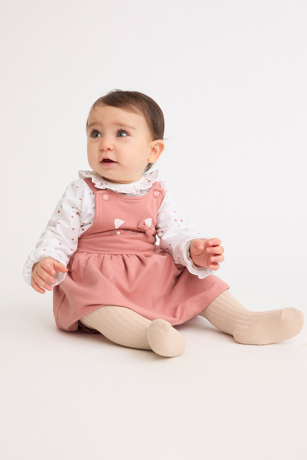 Vestido con Cubrepañal Rosa Estrellas Street Monkey | 1-24 Meses | Siju