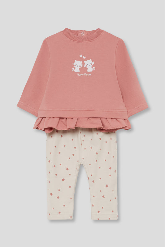 Conjunto de Algodón para Bebé Niña Rosa Estrellas Street Monkey | 1-24 Meses | Siju