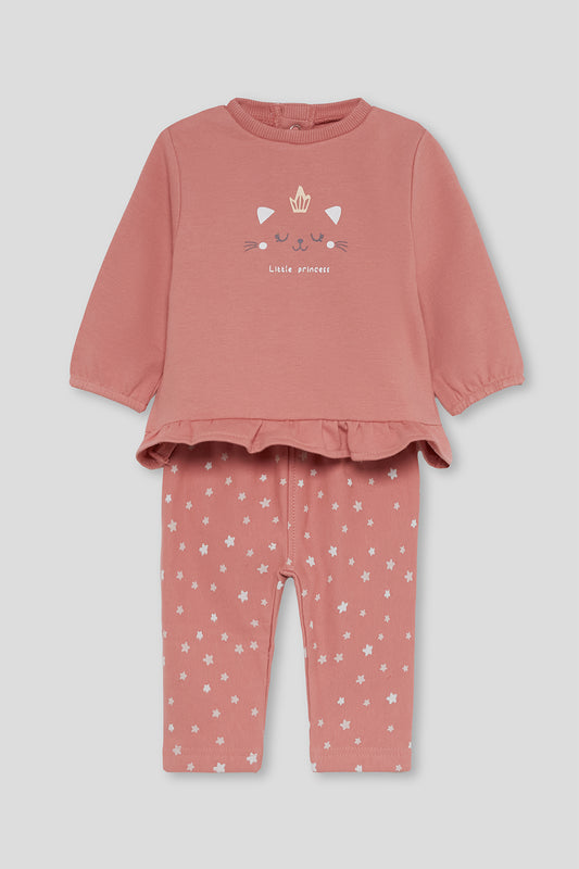 Conjunto de Algodón para Bebé Niña Rosa con Estrellas y Volante Street Monkey | 1-24 Meses | Siju
