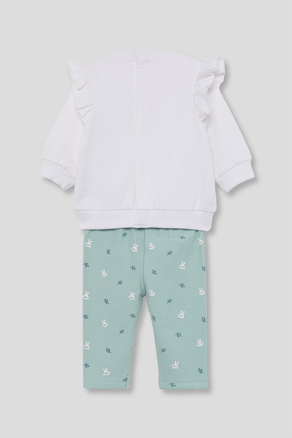 Conjunto Bebé Niña de Algodón Blanco y Verde Agua con Conejito Street Monkey | 1-24 Meses | Siju