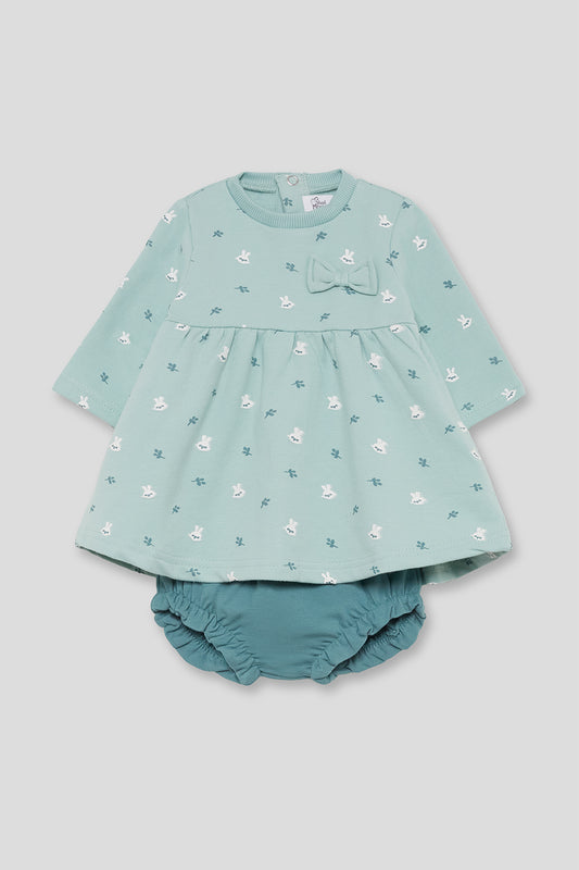 Conjunto Bebé Niña con Cubrepañal Verde Agua y Estampado de Conejitos Street Monkey | 1-24 Meses | Siju