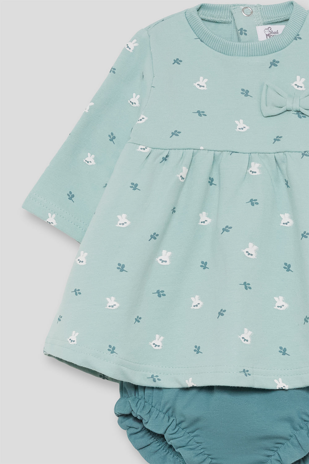 Conjunto Bebé Niña con Cubrepañal Verde Agua y Estampado de Conejitos Street Monkey | 1-24 Meses | Siju