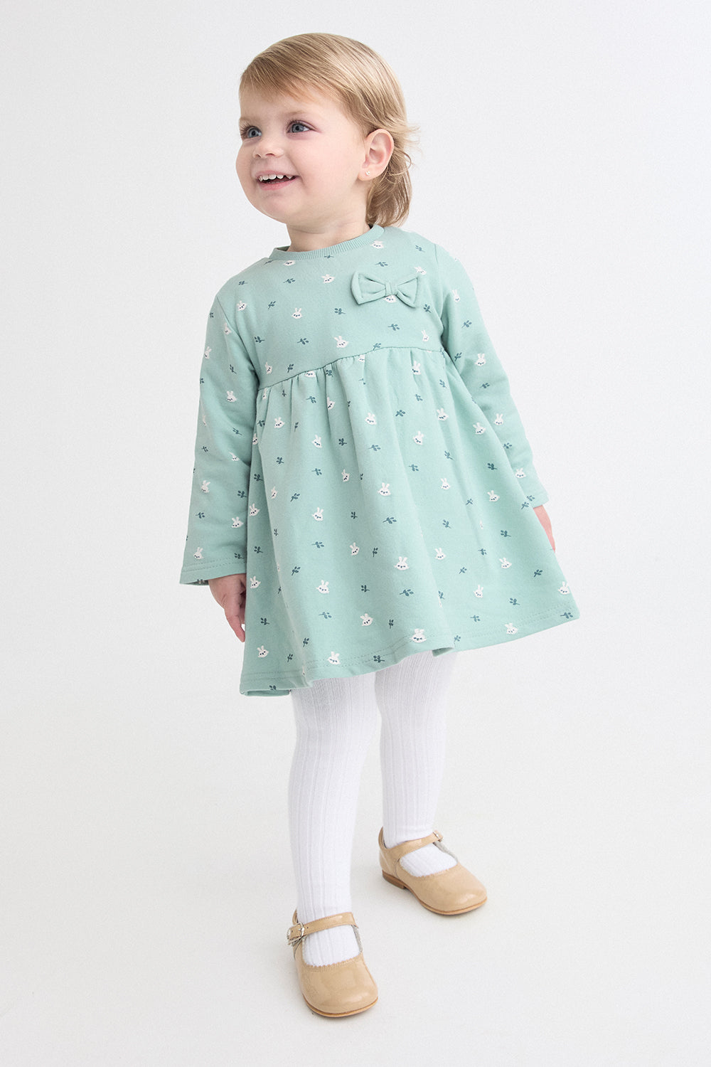 Conjunto Bebé Niña con Cubrepañal Verde Agua y Estampado de Conejitos Street Monkey | 1-24 Meses | Siju
