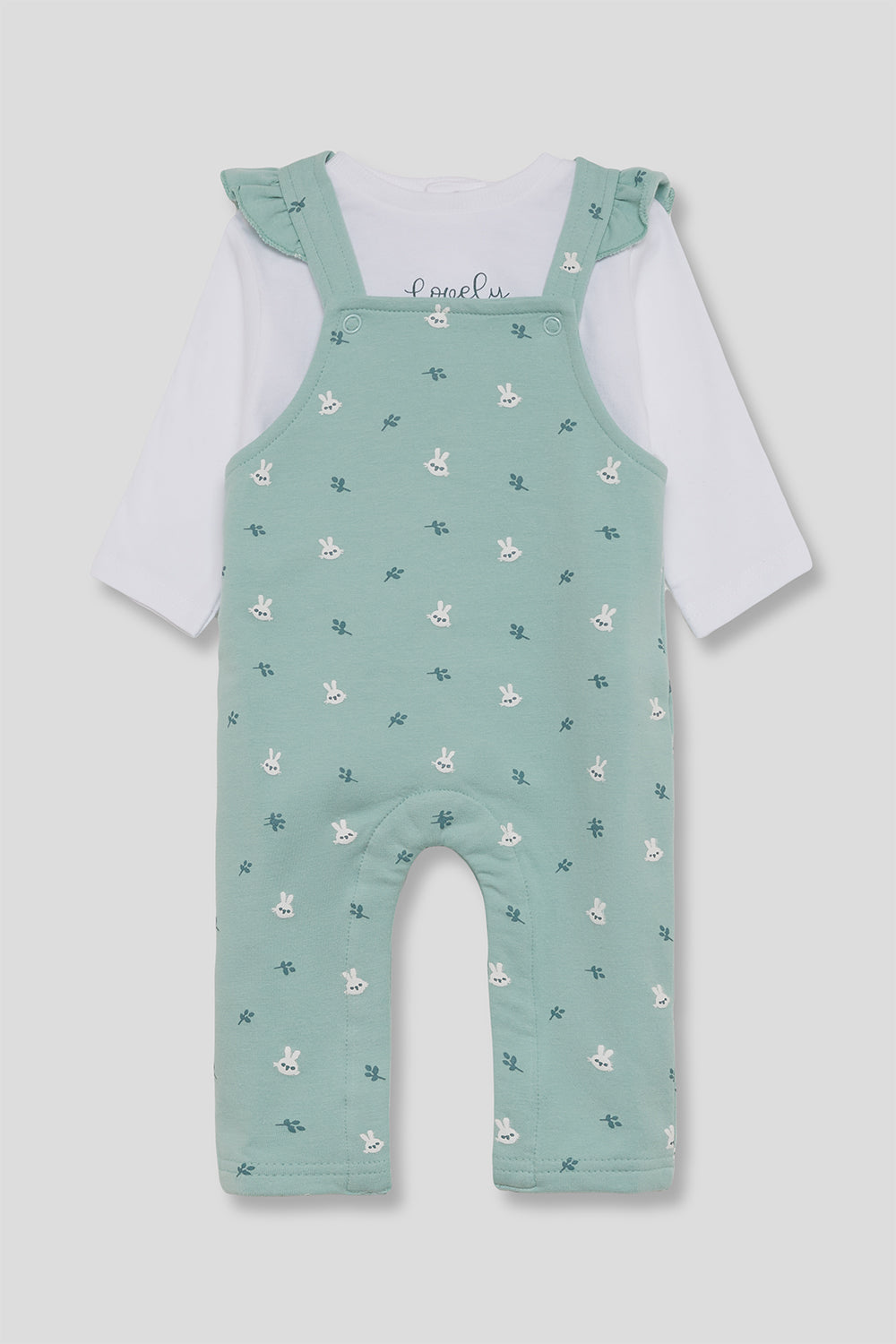 Conjunto Bebé Niña con Peto Verde Agua y Camiseta Blanca de Algodón Street Monkey | 1-24 Meses | Siju