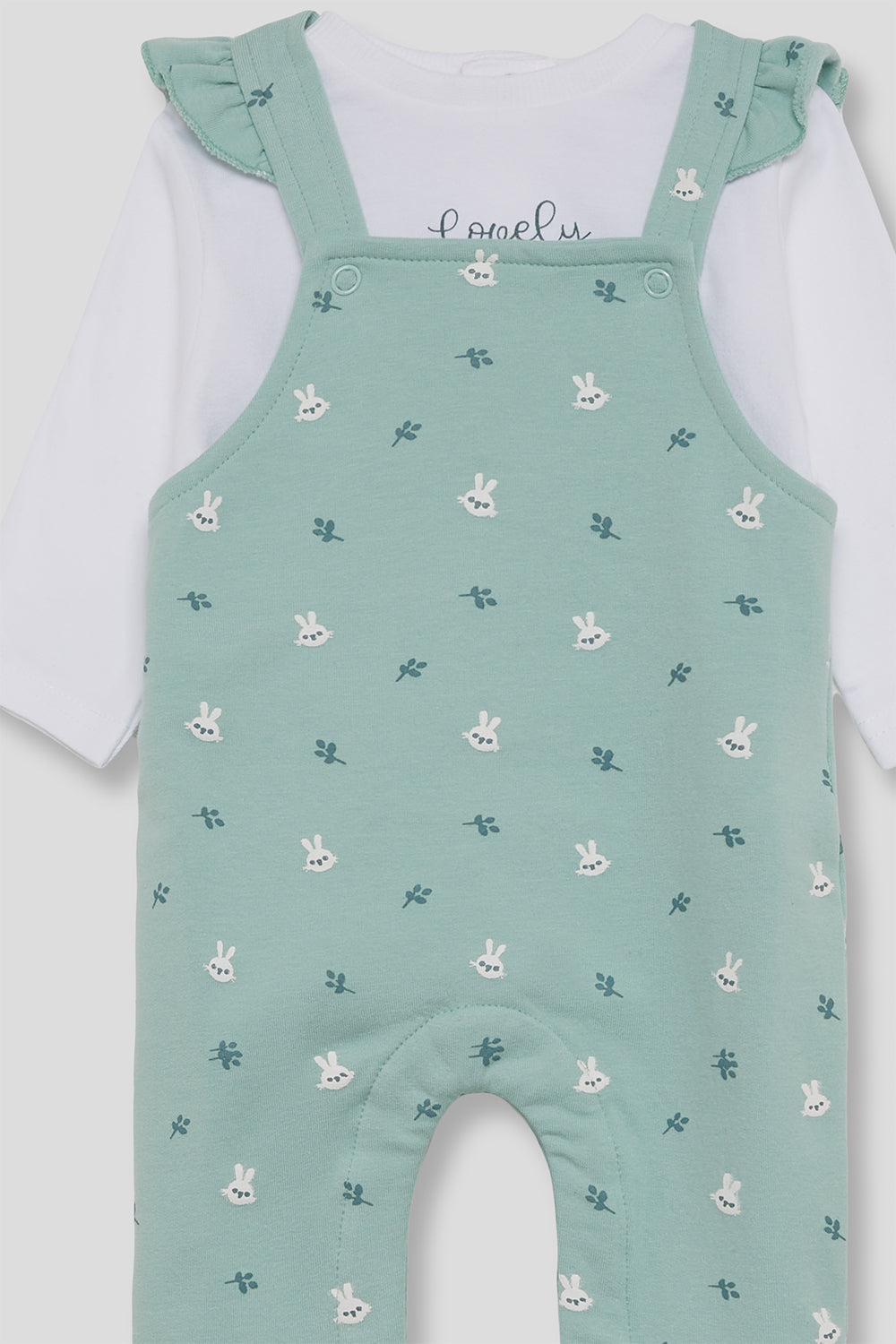 Conjunto Bebé Niña con Peto Verde Agua y Camiseta Blanca de Algodón Street Monkey | 1-24 Meses | Siju