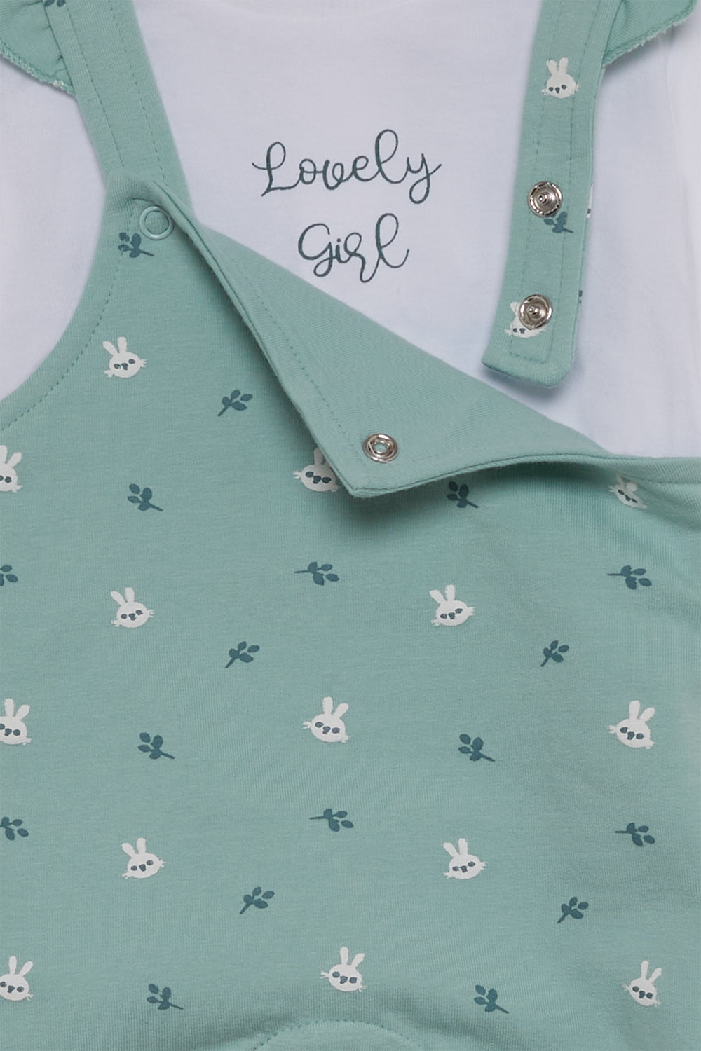 Conjunto Bebé Niña con Peto Verde Agua y Camiseta Blanca de Algodón Street Monkey | 1-24 Meses | Siju