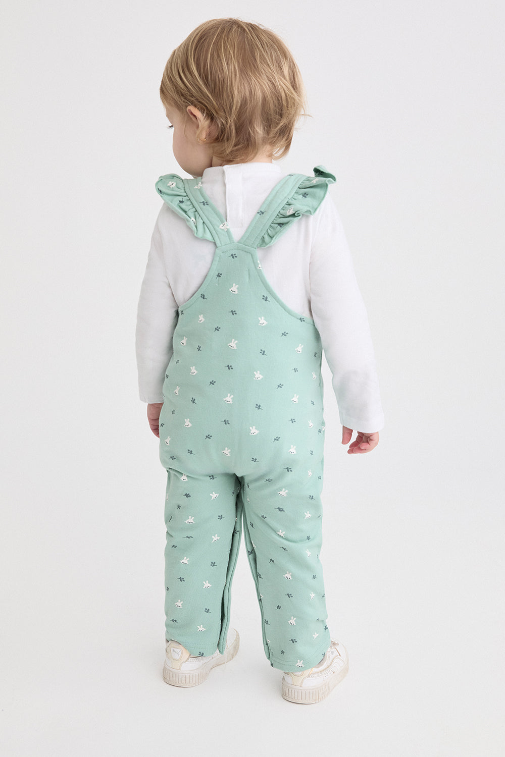 Conjunto Bebé Niña con Peto Verde Agua y Camiseta Blanca de Algodón Street Monkey | 1-24 Meses | Siju