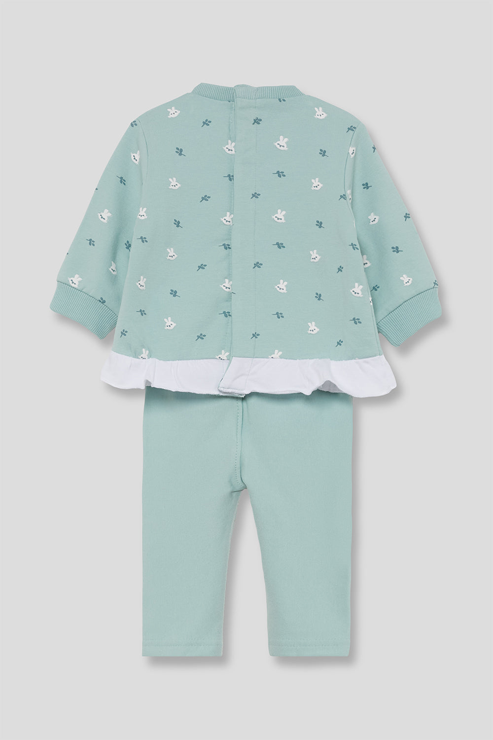 Conjunto Bebé Niña Verde Agua con Lazo y Volante de Algodón Street Monkey | 1-24 Meses | Siju