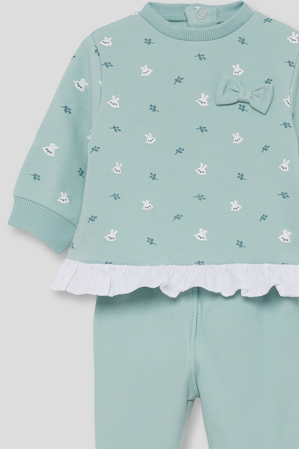 Conjunto Bebé Niña Verde Agua con Lazo y Volante de Algodón Street Monkey | 1-24 Meses | Siju