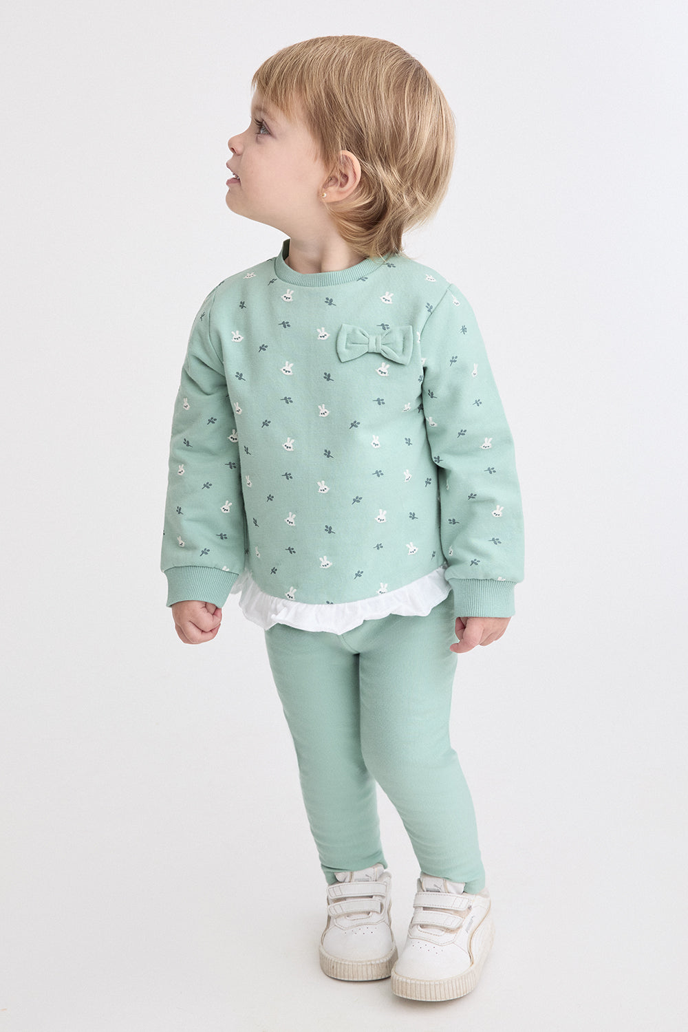 Conjunto Bebé Niña Verde Agua con Lazo y Volante de Algodón Street Monkey | 1-24 Meses | Siju