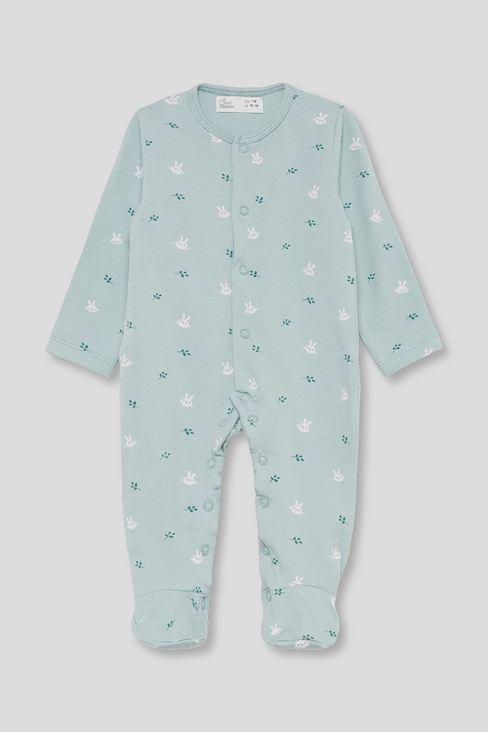 Pijama Bebé Unisex de Algodón con Conejitos Verde Agua Street Monkey | 1-24 Meses | Siju