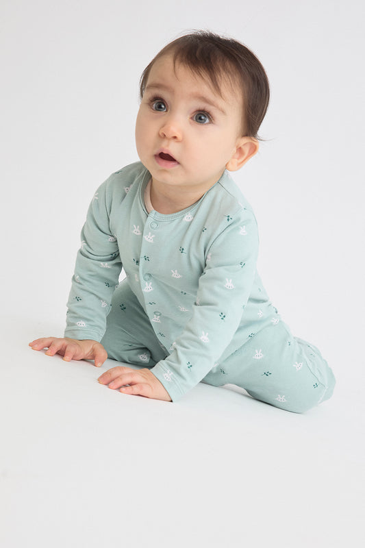Pijama Bebé Unisex de Algodón con Conejitos Verde Agua Street Monkey | 1-24 Meses | Siju