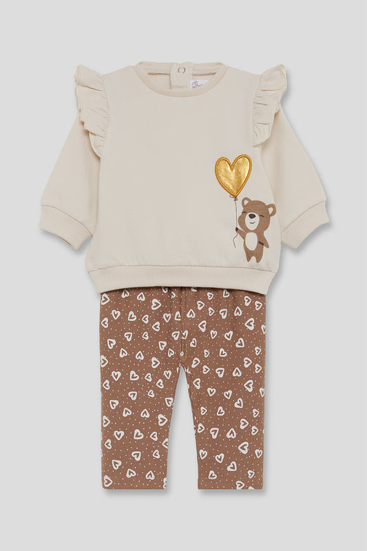 Conjunto Bebé Niña Sudadera con Volantes y Pantalón de Corazones Street Monkey | 1-24 Meses | Siju