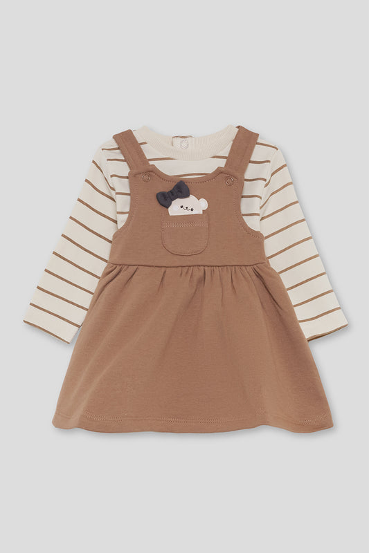 Vestido Bebé Niña Marrón con Peto y Camiseta de Rayas Street Monkey | 1-24 Meses | Siju