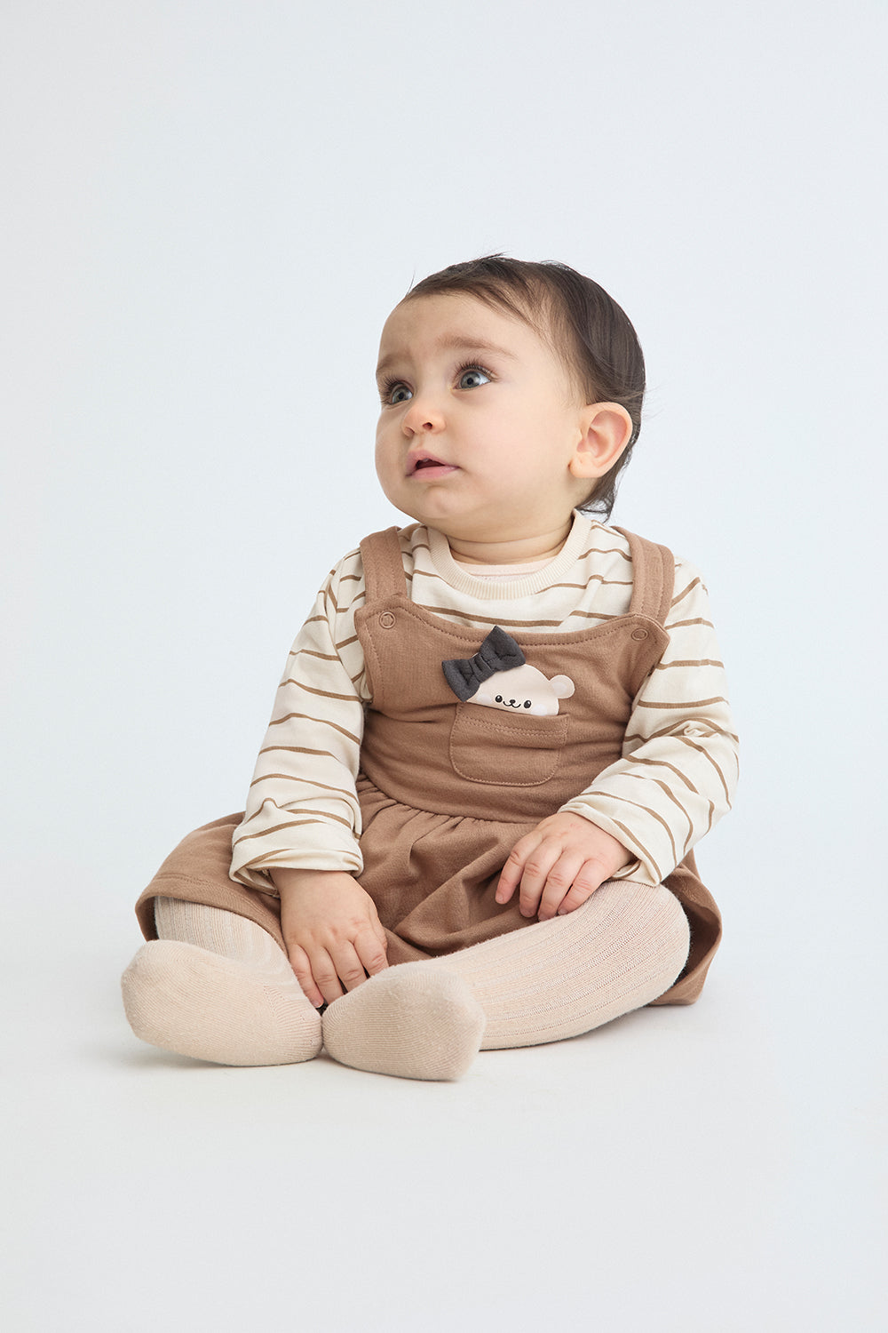 Vestido Bebé Niña Marrón con Peto y Camiseta de Rayas Street Monkey | 1-24 Meses | Siju